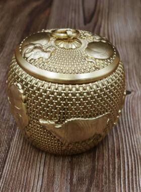 黄铜茶罐密见描述罐精品高档存茶罐家醒用茶叶盒普洱茶大号五封牛