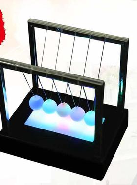 新款直销创意发光牛顿平衡摆球桌面摆件 新奇不锈钢永动牛顿摆球