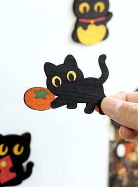 三思工房 可爱招财猫冰箱贴 黑色猫咪磁吸贴 居家冰箱喜庆装饰贴