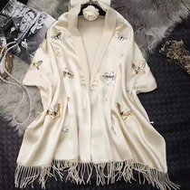 (New Ex-gratia) Pure Handmade Embroidered Shawl Scarf Moon Ming Wind Qing Warm Gift Embroidery Genuine Silk