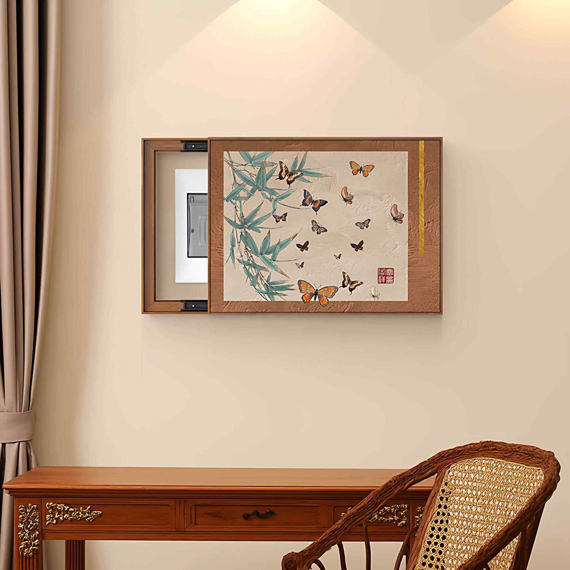 新中式免打孔表箱装饰画竹子餐98403170厅电源开关盒挂画电箱挡推 - 图1