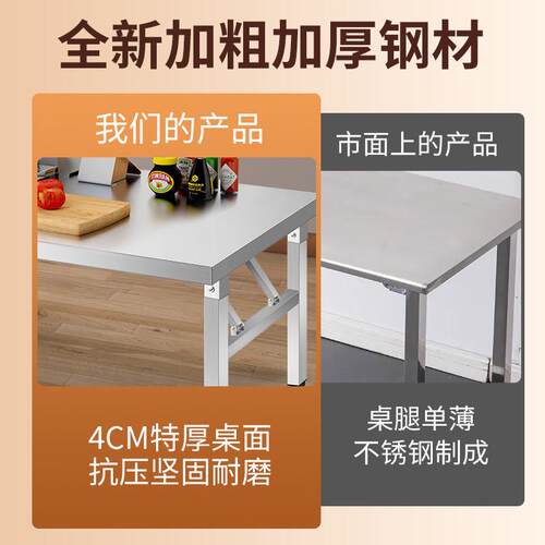 304加厚不锈钢折叠桌可携式摆地摊方桌正方形餐桌书桌工作野炊 - 图1