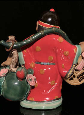 石湾公仔中式家居装饰品客厅书房摆件陶瓷人物送礼小财神招财童子