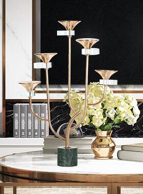 烛光晚餐道具金色铁艺欧式简约餐桌烛台家用装饰轻奢华烛台摆件