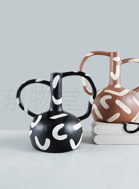 现代简约北欧极简轻中式花纹树脂摆件花器摆件样板房客厅软装饰品