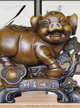 猪摆件家用家居客厅酒柜木纹树脂装饰工艺品摆设开业乔迁新房礼品