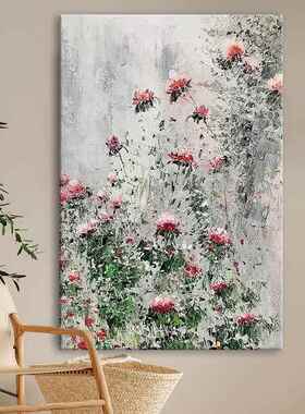 网红色手肌花卉绘画抽红象瑰理画侘园寂风田装饰画油玫花客厅玄关
