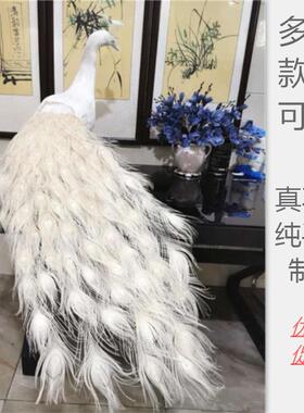 仿真白孔雀摆件装饰 婚庆孔雀模型道具 手工羽毛孔雀摆设 可订制