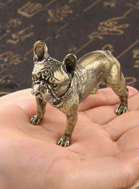 古董古玩铜器桌面摆件斗犬沙皮狗实心铜黄铜生肖茶宠摆件把玩收藏
