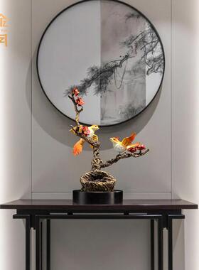铜金岁月爱巢喜鹊小鸟彩铜摆件客厅玄关家居喜悦鸟梅枝铜器工艺品