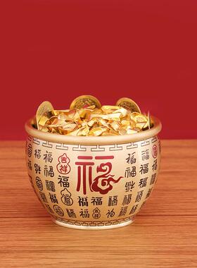 纯黄铜米缸彩绘9.5cm大百福缸聚宝盆招财工艺品桌面小摆件