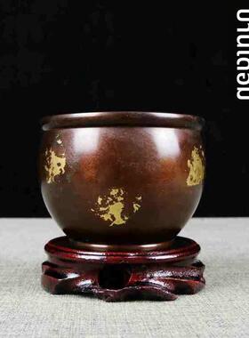 缸纯铜缸覆古小水缸黄铜缸风水摆件家用办公室烟灰缸家居