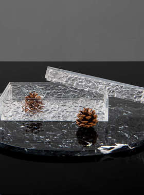 现代简约轻奢透明首饰盒收纳摆件 样板房客厅茶几办公桌软装饰品