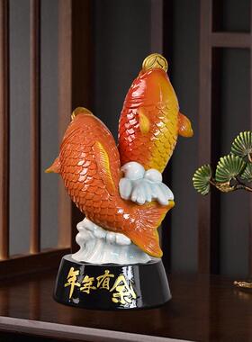 国潮创意锦鲤招财纳福年年有余树脂摆件高档家居酒柜办公室装饰品