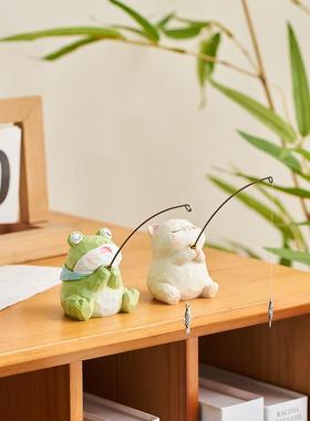 创意猫咪钓鱼摆件庭院生态古法鱼缸造景边缘生态鱼池造景草缸装饰