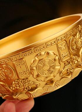 铜匠千年黄铜莲花聚宝盆家用实心铜缸礼品摆件厂家