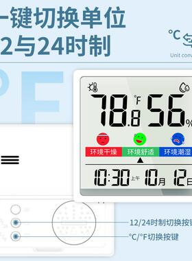 冰箱贴磁吸时钟桌面电子温湿度计闹钟母婴家用壁挂温湿度表厨房钟