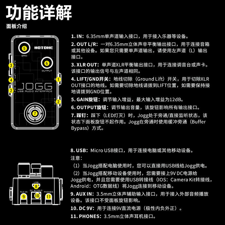 Hotone吉他贝斯usb录音声卡Jogg移动PC演出DI盒赠Vstomp软效果器 - 图2