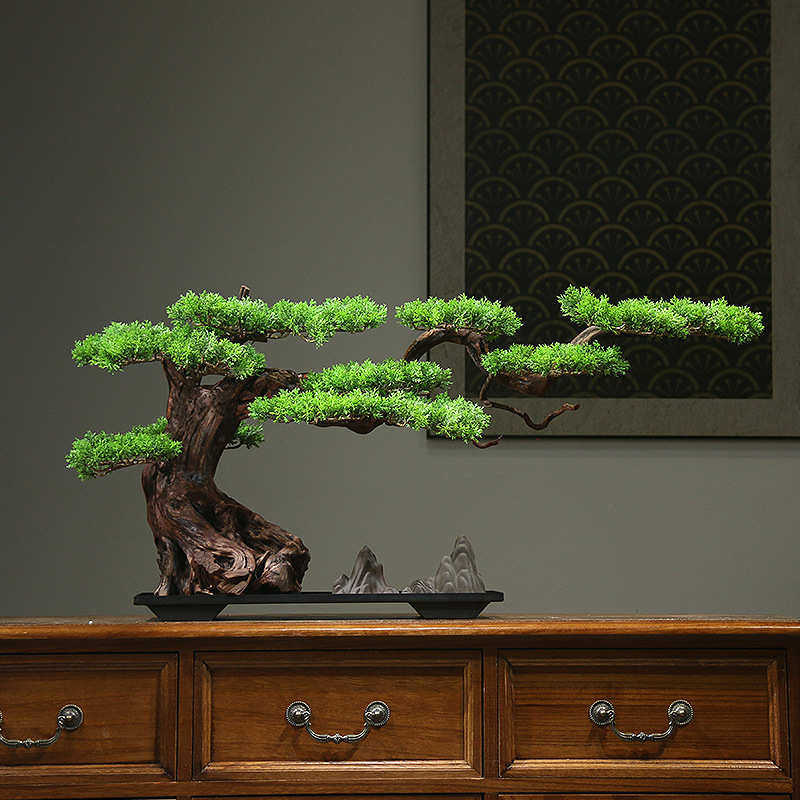 新中式迎客松摆件实木客厅玄关民宿办公室酒店盆景绿植装禅意,淘宝优惠券,粉丝福利购,淘宝优惠卷