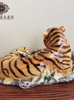 包邮包破损纯手绘陶瓷老虎摆件欧式家居摆设个性生肖礼物新家礼品