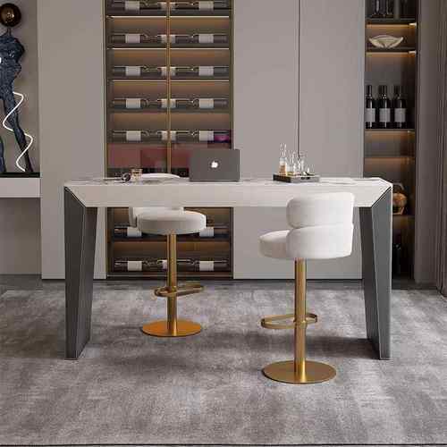 意式简约马鞍皮岩板吧台开放式厨房餐桌一体家用高脚吧台桌轻奢 - 图2