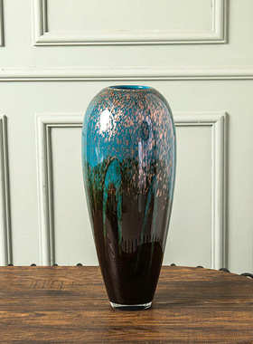 新中式厚重玻璃花瓶落地式大花瓶花艺摆件客厅插花摆饰琉璃瓶