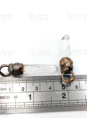 天然新款白水晶六角柱古铜色吊坠独立包装DIY项链配件