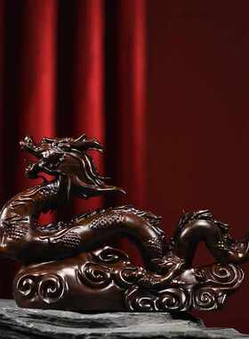 木雕摆件龙年生肖实木头雕刻创意办公司装饰新居搬迁开业贺礼礼品