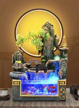 假山循环流水摆件客厅造景鱼缸办公室高山喷泉盆景风水轮生财装饰
