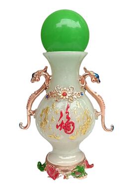 仿古夜光石描彩福字家居客厅摆件双龙做旧夜光花瓶摆设工艺品