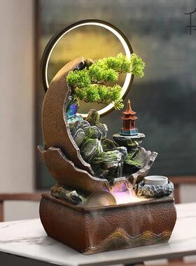 新中式假山流水摆件客厅茶室风水轮装饰公司招财循环水景乔迁礼物