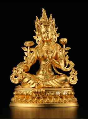 正品绿度母古法仿古鎏金铜佛像件泊尔佛像家可居摆放摆白尼度母定