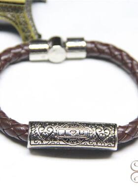 饰品手链速卖通情侣手镯跨境欧美皮绳简约爱心磁铁扣皮革