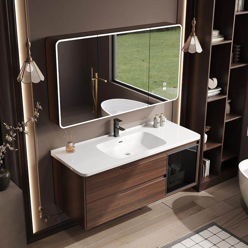 新中式浴室柜组合胡桃木色卫生间陶瓷一体洗手洗脸盆洗漱台套装,淘宝优惠券,粉丝福利购,淘宝优惠卷