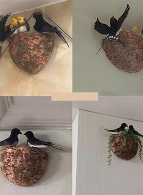 彷真燕子小鸟燕窝燕巢鸟窝春季装饰品小燕子软装饰品家居壁饰挂件