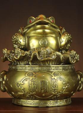 黄铜金蟾白菜金蟾聚宝盆金蟾家居店铺黄铜金蟾摆件百财金蟾