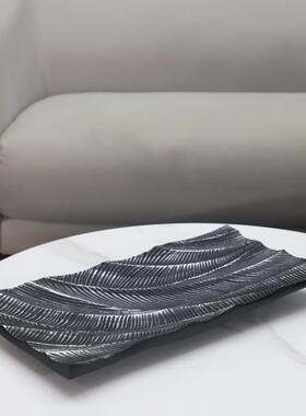 现代简约黑色树脂纹理流线果盘托盘摆件客厅餐厅卧室软装家居饰品