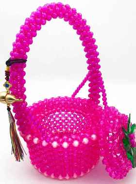 手工串珠送子小花篮家居装饰摆件客厅收纳结婚送礼编织礼物成品