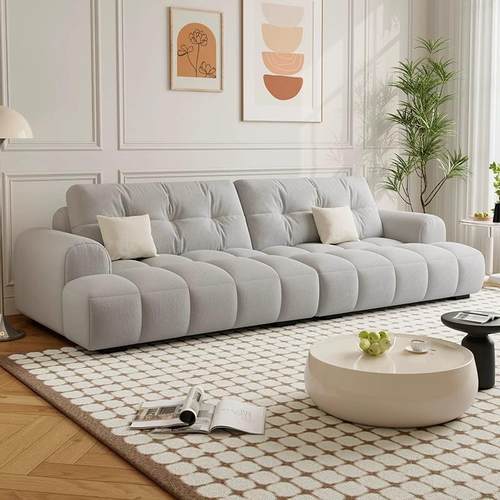 布艺沙发小户型客厅简约现代轻奢新款奶油风钢琴键直排云朵沙发 - 图0