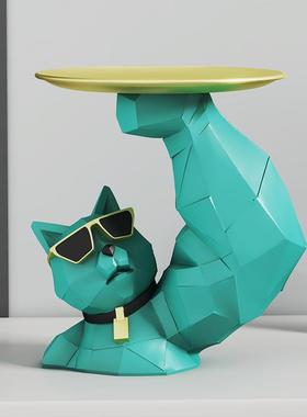 几何劫财猫桌面收纳摆件电视柜酒柜茶几办公室装饰品乔迁新房送礼