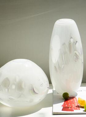 玄简约创渐变斑纹客猫爪花瓶厅餐桌鲜花关白色小口意玻璃家BX8-G0