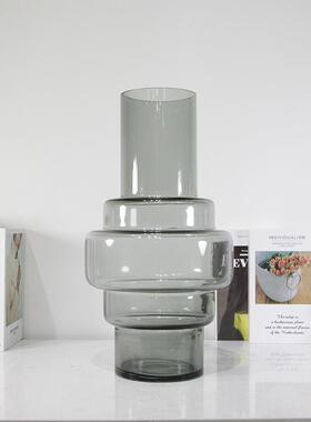 轻奢简约北欧几何渐变玻璃花瓶插花干水培花器样板房商场家居摆件