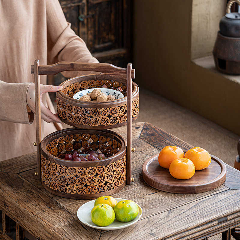 中式点心提盒胡桃木茶具收纳盒防尘户外野餐提篮漆器食盒多层手提,淘宝优惠券,粉丝福利购,淘宝优惠卷