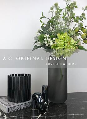 AC样板房样品屋展示中心茶几花艺摆件磨砂玻璃花器整体软装电视柜