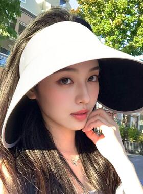 空顶防晒帽女夏季户外骑行防紫外线黑胶大帽檐遮阳可折叠太阳帽子