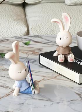 可爱兔子手机架懒人支架书桌办公室桌面工位装饰摆件毕业生日礼物