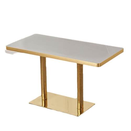 工厂直销商用岩板金边实木边餐厅桌子酒吧洽谈长方形圆形方形桌子 - 图3