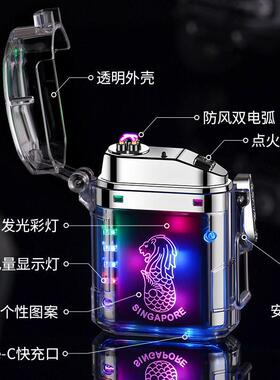 新款 凯捷KJ930-1透明彩灯图案双电弧炫酷充电打火机外贸货源金属