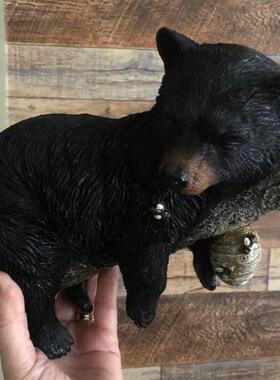 直销新款跨境树杈熊装饰品摆件庭院户外树干黑熊摆件仿真花园挂件