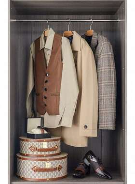 轻奢样板房衣服件驼摆色衣间软VFU装帽主卧开放式衣柜套展厅装饰